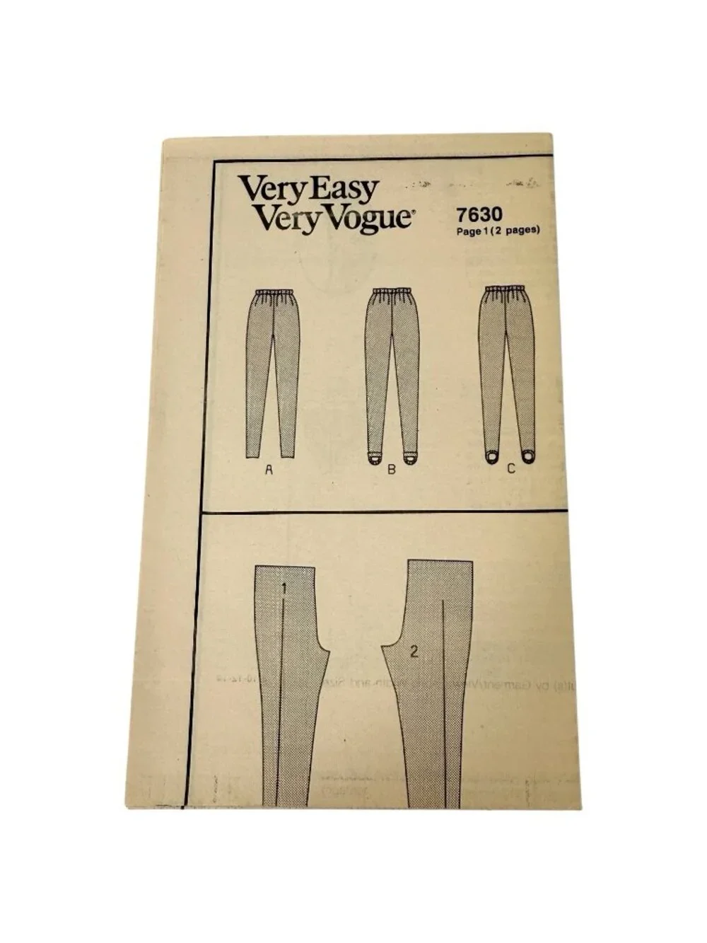 Very Easy Very Vogue Very Tapered Pants Sewing‎ Pattern 7630 Misses 6 8 10 Uncut